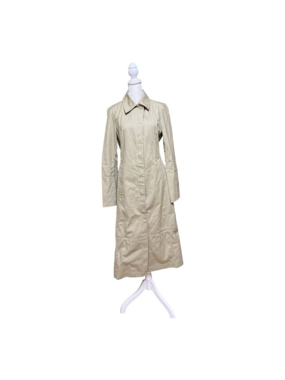 Long Trench Coat Khaki 100% Cotton Button Front Women’s Small